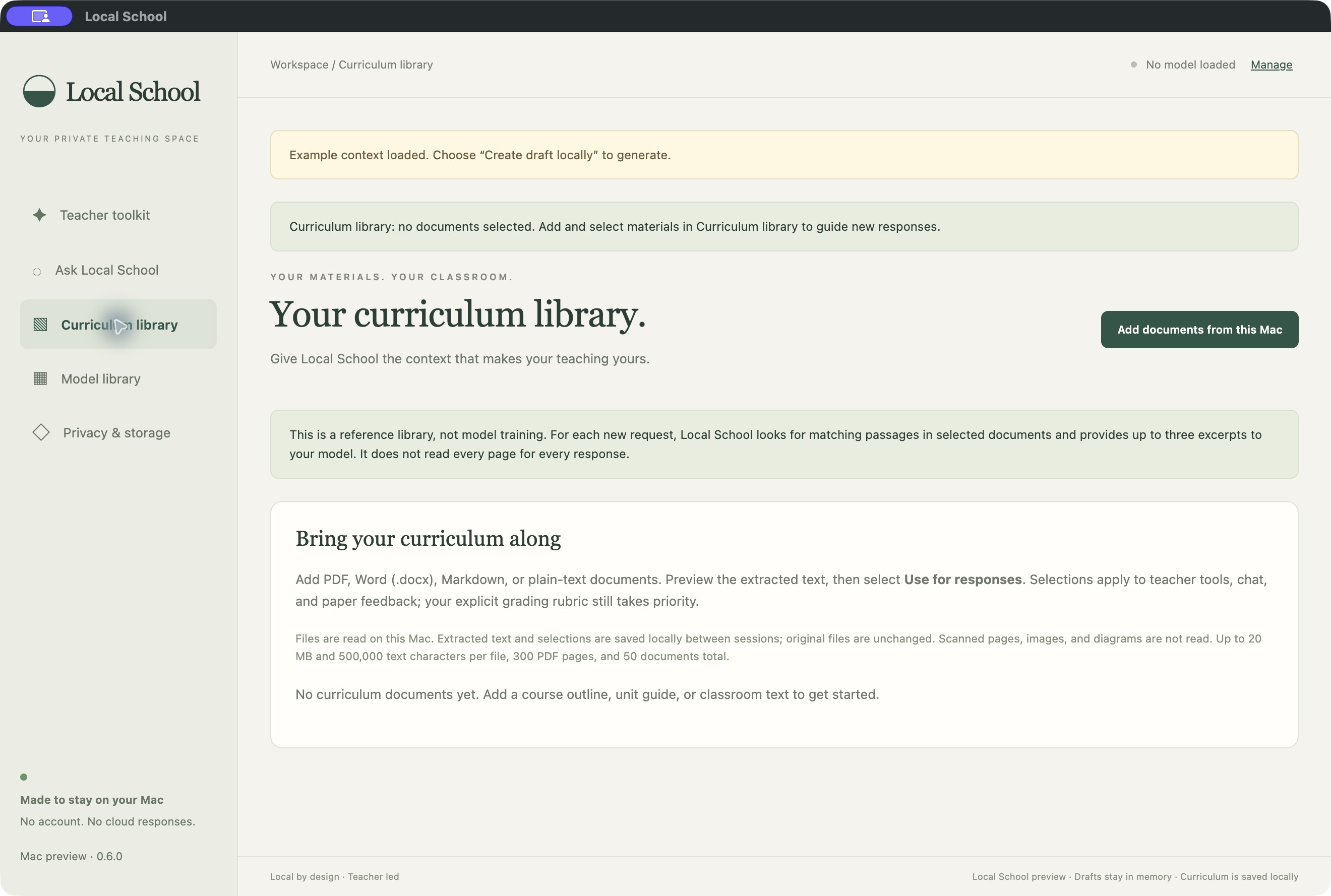 Local School Curriculum library, where teachers add documents as reference material.
